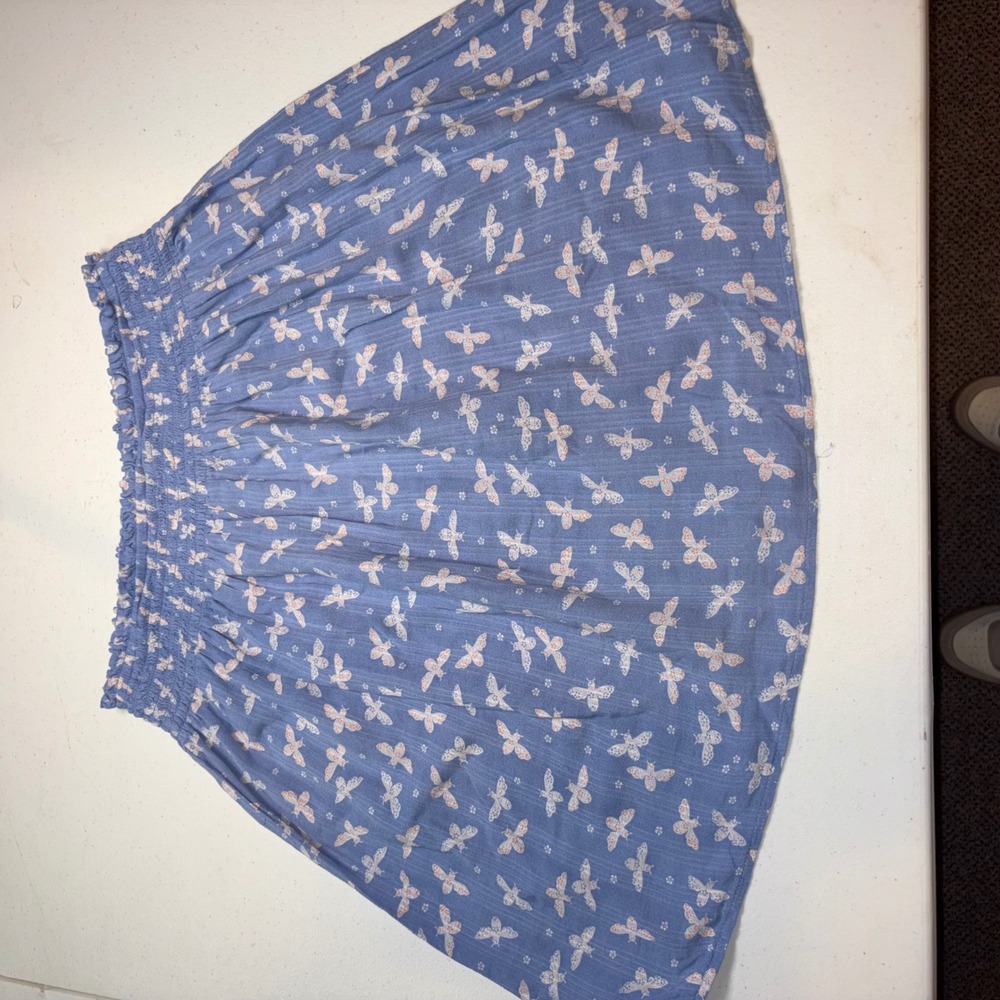 LOFT Blue Butterfly Print Smocked Waist Mini Skirt Small Cotton Lined Viscose